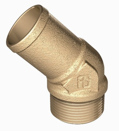 Slangestuds 45º med udvendig gevind i Marine messing