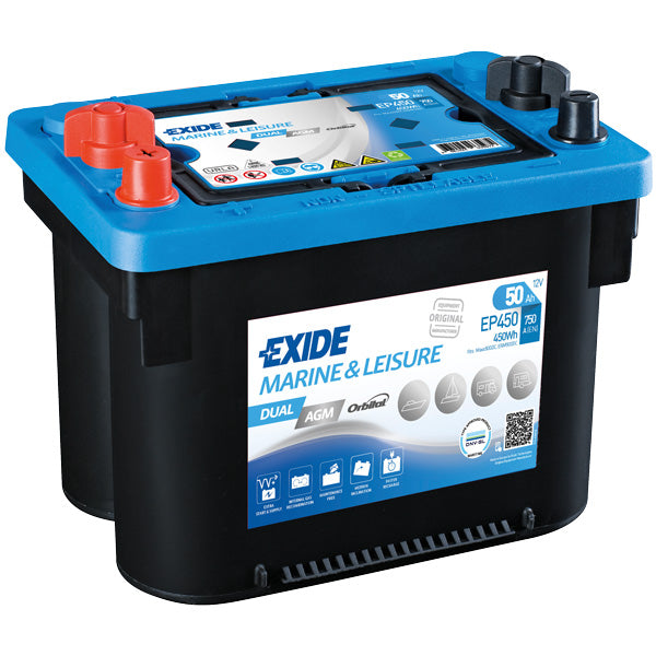 Exide batteri dual agm spiral 750 cca - 50 ah. gevind