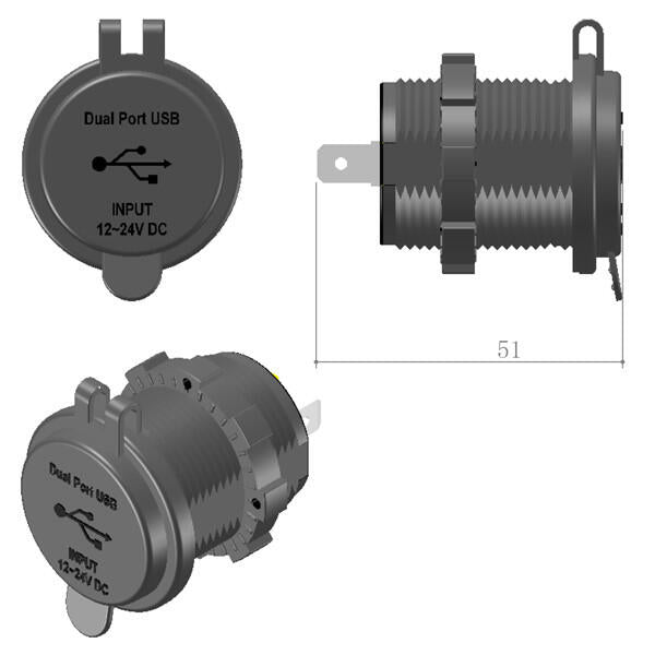 1852 indbygnings USB A & C udtag, 12/24V