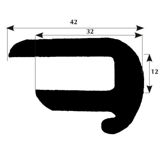 Fenderliste med drypkant 42x12mm grå, 50m