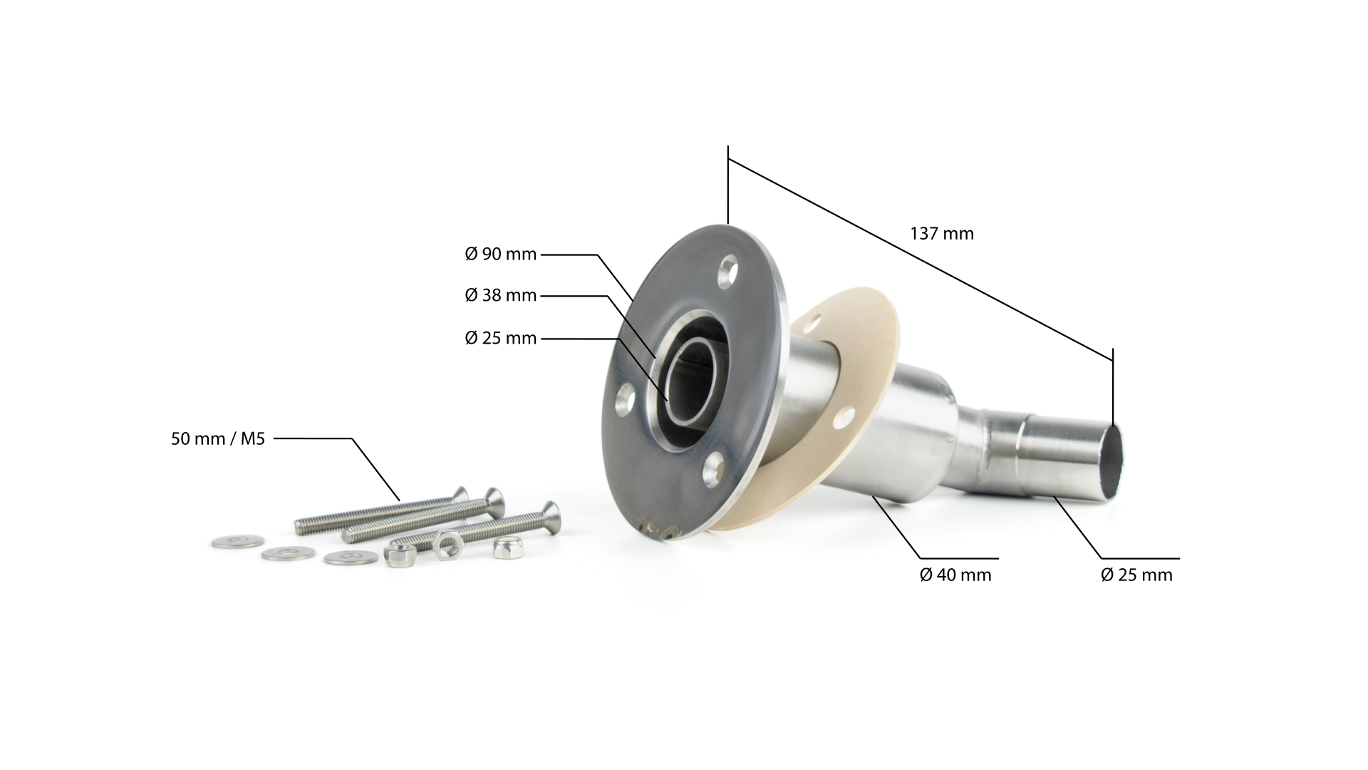 Skroggennemføring 90˚ Ø 24 mm tilslutning AISI 316 - Lang model