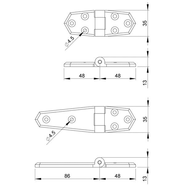 Trudesign hængsel kort sort 96x35mm