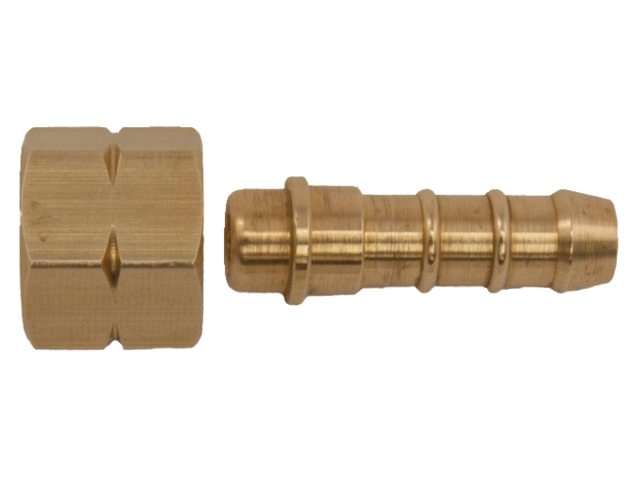 Lige samlestykke i messing 1/4" højre til 8mm slangeforbindelse