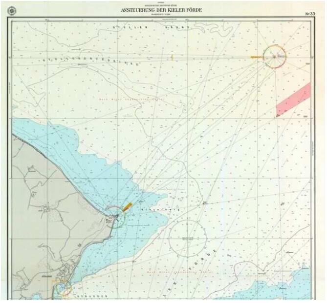 Papir søkort 33/int 1364 33 ankomst til Kiel Førde fjord