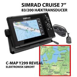 Simrad Cruise 7" m. 83/200 hæktransducer + C-Map Y299 Reveal DK-Søkort