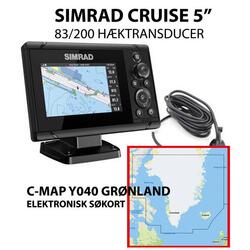 SIMRAD CRUISE 5" M. 83/200 Hæktransducer + C-MAP Y040 Grønland-søkort