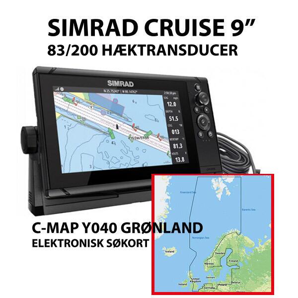 Vask vinduer sum håndled Simrad Cruise 9" m. 83/200 hæktransducer + C-Map Y040 Grønland-Søkort -  Marinelageret ApS