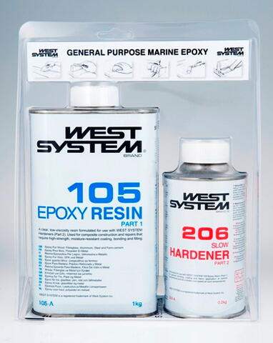 Eine Packung: West System Epoxy 105/206 1,2 kg.