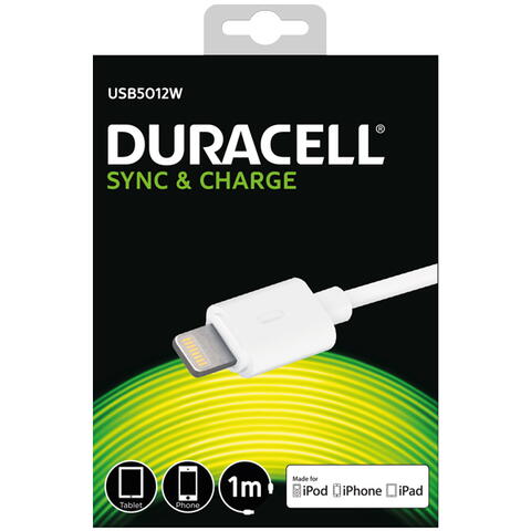 Duracell USB-auf-Lightning-Kabel, 1 Meter (Weiß)