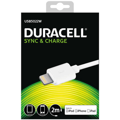 Duracell USB-auf-Lightning-Kabel, 2 Meter (Weiß)