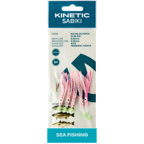 Kinetic Sabiki kleiner Tintenfisch, Makrele/Kabeljau, Pink/Glimmer