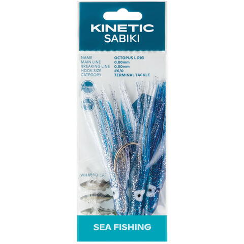 Kinetischer Sabiki-Tintenfisch, Kabeljau/zäh, Blau/Glitzer
