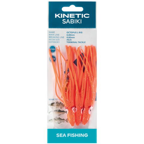 Kinetischer Sabiki-Tintenfisch, Kabeljau/zäh, Orange/Glitzer