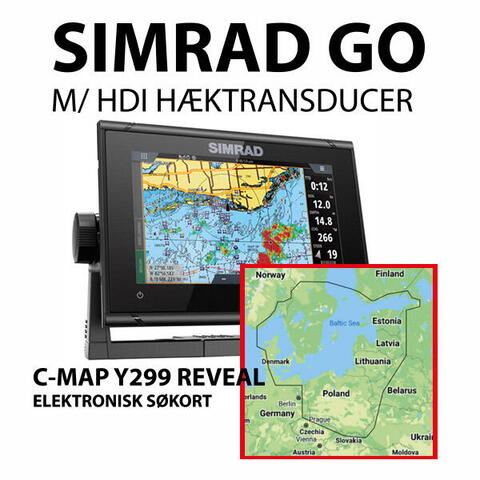 Simrad GO 9" XSE m. 83/200 & 455/800 HDI hæk transducer + CMAP Y299 Danmark-søkort