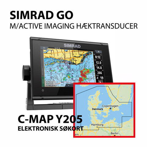 Simrad GO 9" XSE m/active Imaging 3-i-1 hæktransducer + C-MAP Y205 DK-søkort