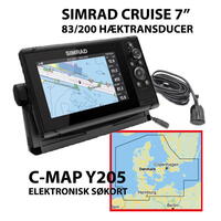 Simrad Cruise 7" m. 83/200 hæktransducer + C-Map Y205 DK-Søkort