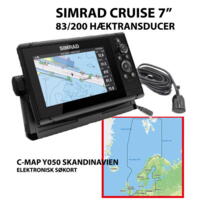 Simrad Cruise 7" m. 83/200 hæktransducer + C-Map Y050 Skandinavisk-Søkort