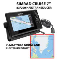 Simrad Cruise 7" m. 83/200 hæktransducer + C-Map Y040 Grønland-Søkort