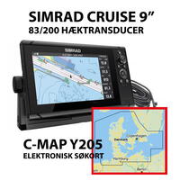 Simrad Cruise 9" m. 83/200 hæktransducer + C-Map Y205 DK-Søkort