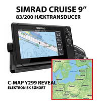 Simrad Cruise 9" m. 83/200 hæktransducer + C-Map Y299 Danmark-Søkort